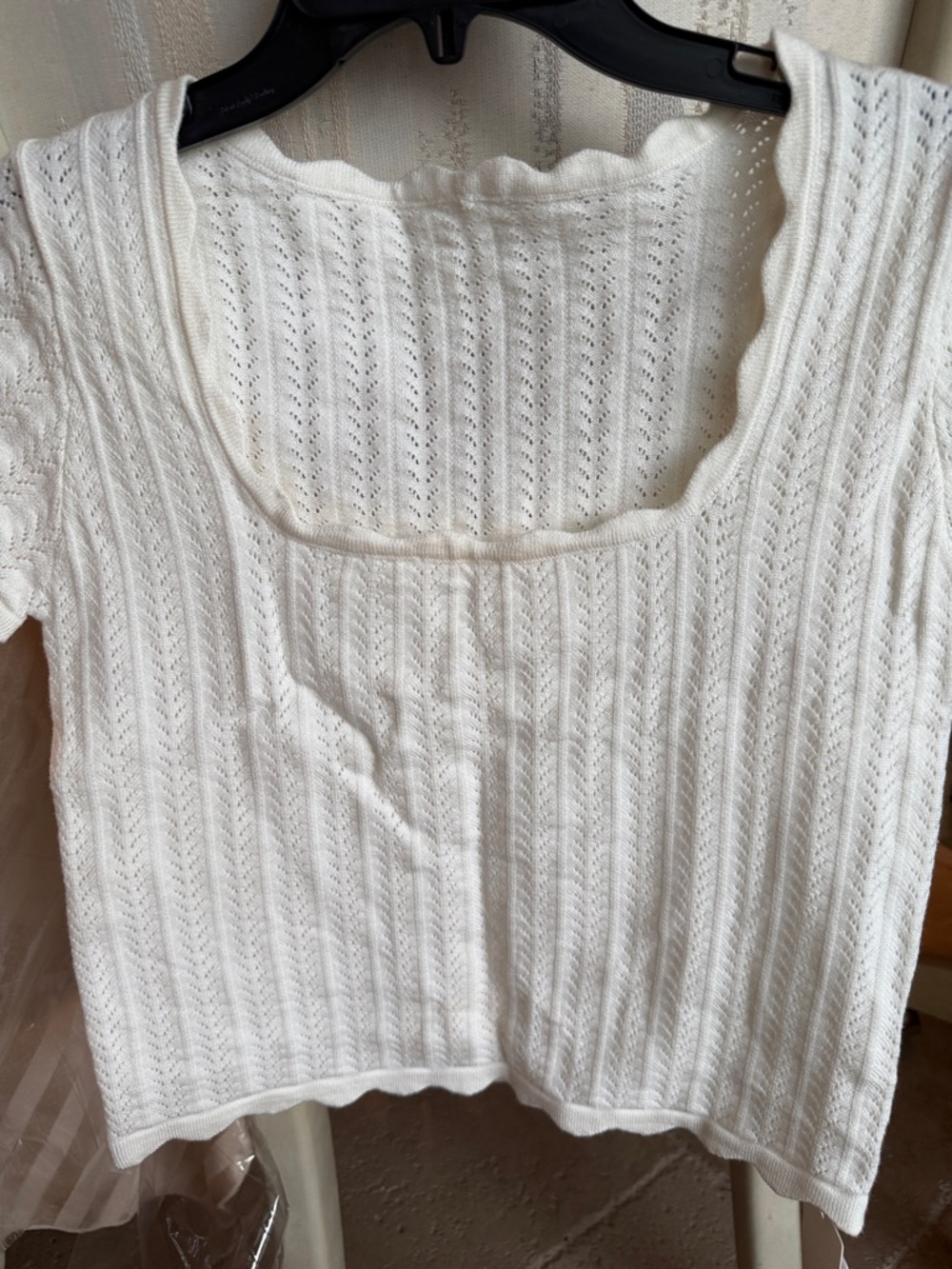 Commense Cream Square-Neck Short Sleeve Knit Top